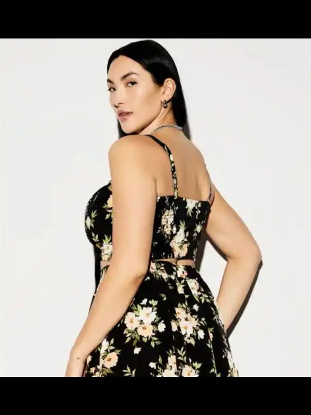 Old Navy Black Floral Square-Neck Crop Cami Occasion